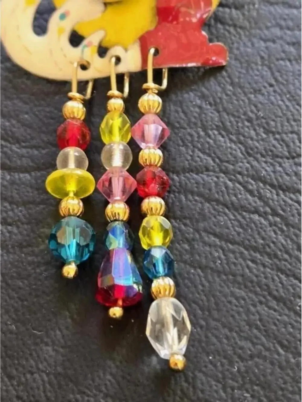 RARE Lunch at the Ritz 1988 Palm Tree Beaded Dangle Earrings Signed